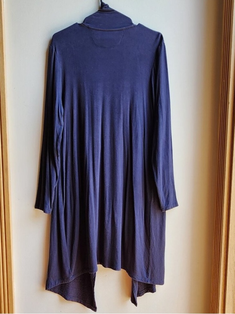 Joan Vass Navy Blue Midi Loungewear Long Open-Front Cardigan Pockets Size Large - Picture 2 of 6